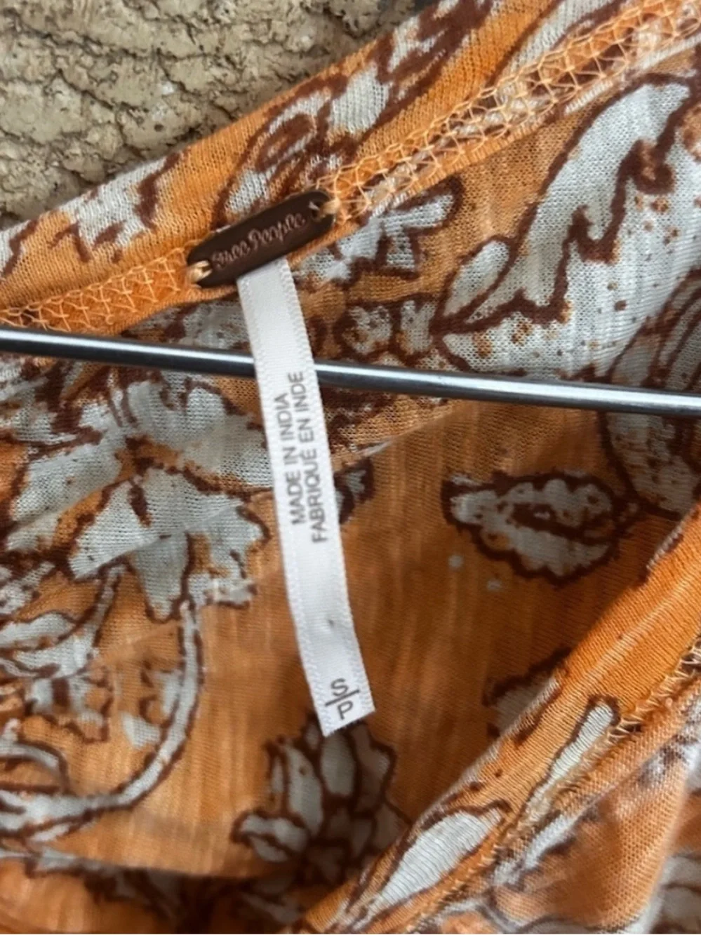 Free People Floral SAY THE WORD Boho Light Orange Floral Ruched Long Sleeve Top
